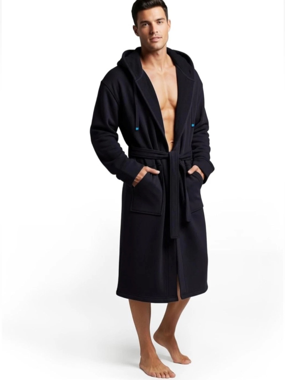 Dude Robe Mens Hooded Terry Cloth Bathrobe Black S/M Loungewear